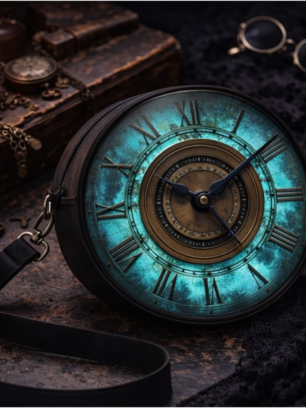 Steampunk Clock Crossbody Bag Round Vintage Style Purse Adjustable Strap Retro - Picture 10 of 14